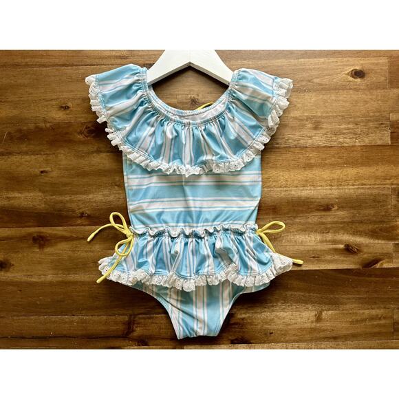 Wildling By Well Dressed Wolf Cabana Blue Stripe Skirted One-Piece Swimsuit 5 - Picture 6 of 6